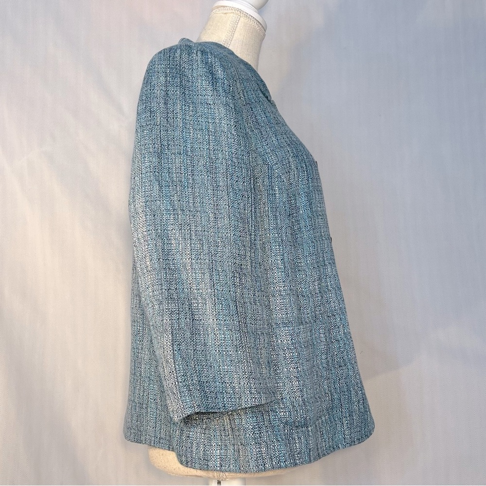 Talbots Blazer Jacket Lightweight Blue/White Tweed Linen Cotton Blend 14WP 👍 - Picture 2 of 7
